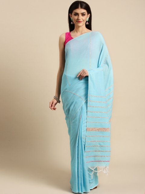 

FIROZA Blue Khesh Handloom Striped Saree