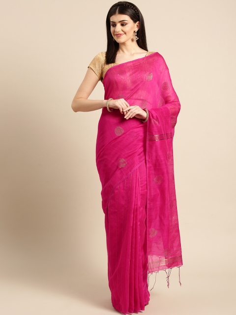 

FIROZA Pink & Golden Handloom Zari Striped Saree