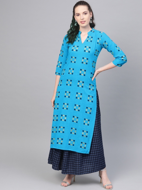 

Nayo Women Blue Printed Kurta with Skirt