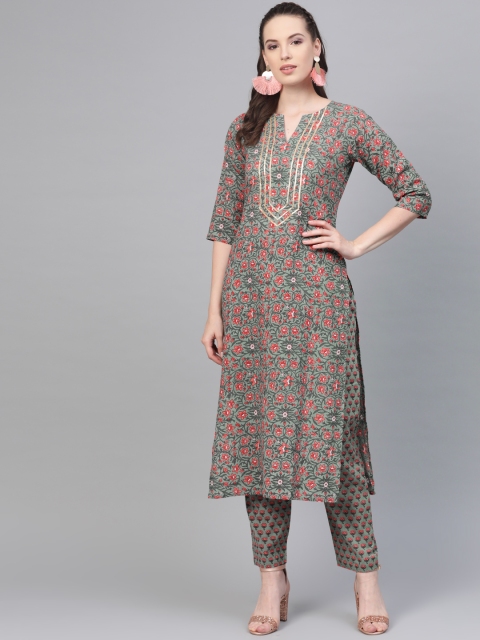 

Nayo Women Green & Pink Printed Kurta with Trousers