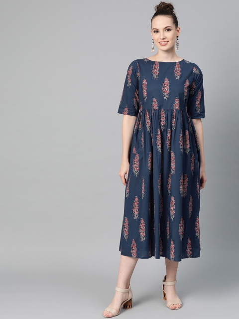 

Nayo Women Navy Blue & Red Printed A-Line Dress