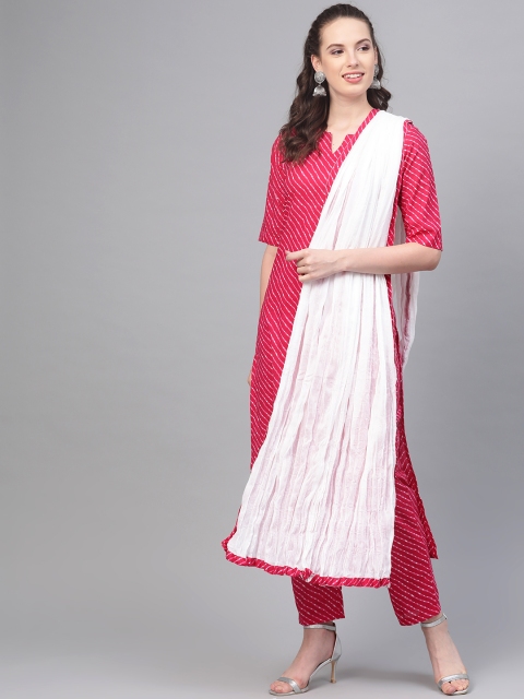 

Nayo Women Pink & White Leheriya Print Kurta with Palazzos & Dupatta