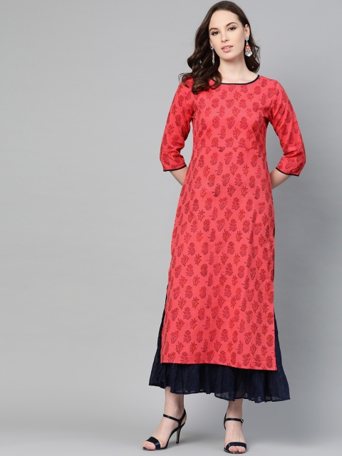 

Nayo Women Red Printed Straight Kurta
