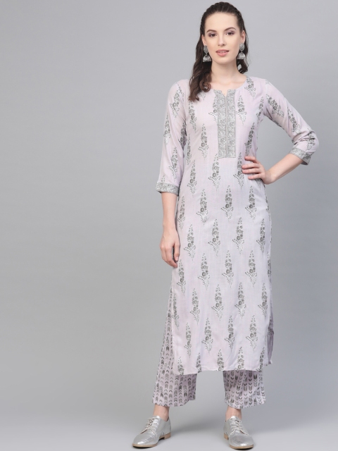 

Nayo Women Grey Printed Kurta with Palazzos