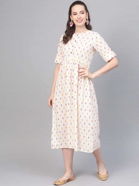 

Nayo Women Off-White & Maroon Printed A-Line Dress