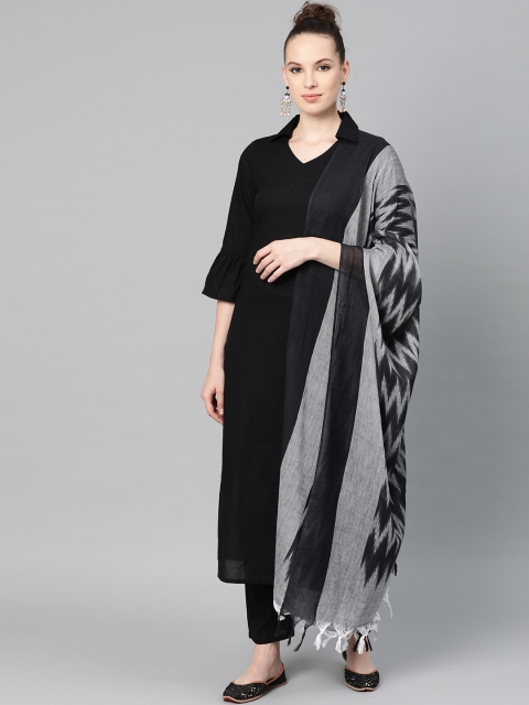 

Nayo Women Black Solid Kurta with Trousers & Dupatta