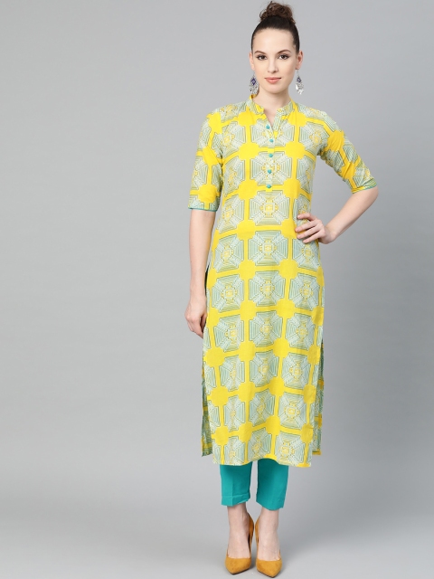 

Nayo Women Yellow & Green Printed Kurta with Trousers