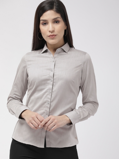 Park Avenue Women Grey Slim Fit Solid Casual Shirt