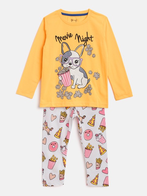 

Lazy Shark Boys Yellow & White Printed Night suit