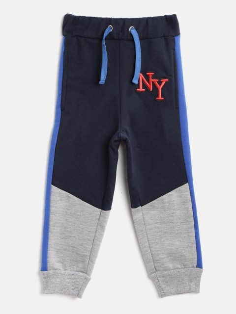 

Lazy Shark Boys Navy Blue & Grey Melange Colourblocked Joggers