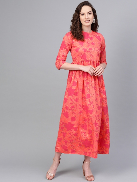 

AASI - HOUSE OF NAYO Women Peach-Coloured & Pink Floral Printed Maxi Dress