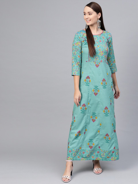 

AASI - HOUSE OF NAYO Women Blue & Pink Printed Maxi Dress