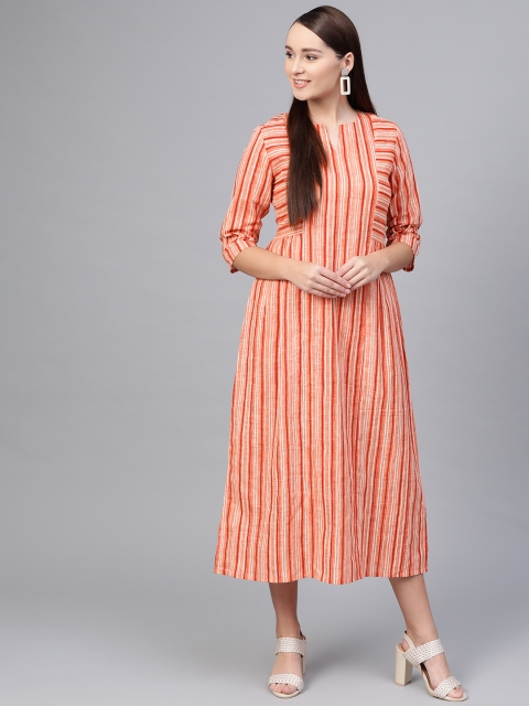 

AASI - HOUSE OF NAYO Women Peach-Coloured Striped Maxi Dress