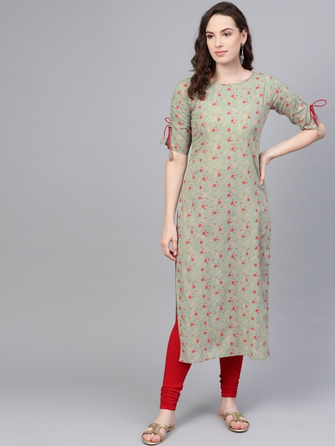 

AASI - HOUSE OF NAYO Women Green & Red Floral Print Straight Kurta