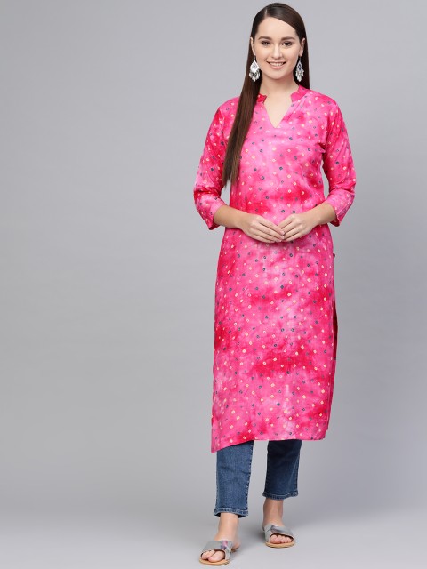 

AASI - HOUSE OF NAYO Women Pink Bandhini Print Straight Kurta