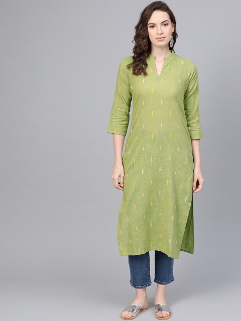 

AASI - HOUSE OF NAYO Women Green & Mustard Yellow Printed Straight Kurta