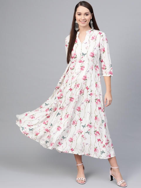 

AASI - HOUSE OF NAYO Women Off-White & Pink Floral Printed Maxi Dress