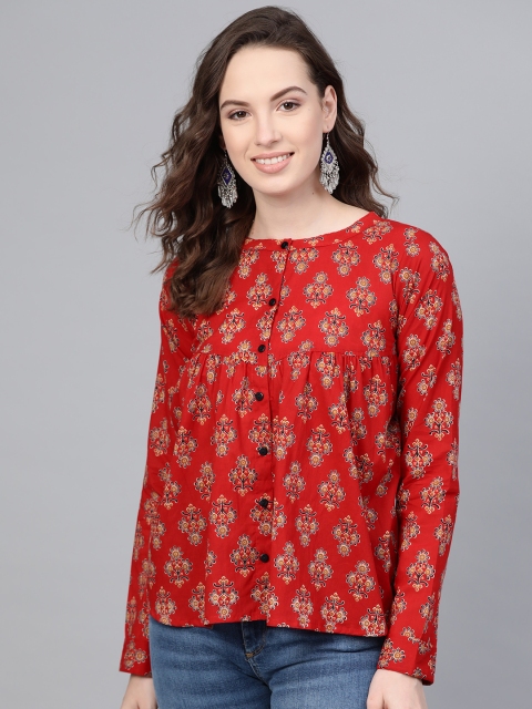 

AASI - HOUSE OF NAYO Women Red & Beige Printed Top