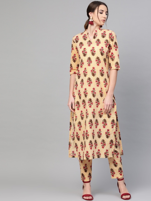 

AASI - HOUSE OF NAYO Women Yellow & Pink Printed Kurta with Trousers