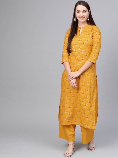 

AASI - HOUSE OF NAYO Women Mustard Yellow & Golden Printed Kurta with Palazzos