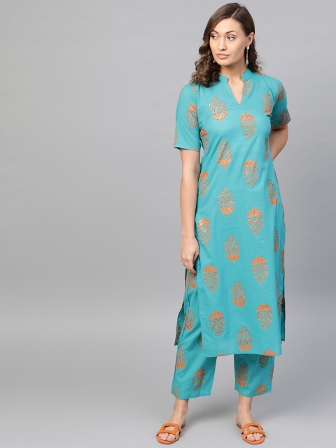 

AASI - HOUSE OF NAYO Women Blue & Orange Printed Kurta with Palazzos