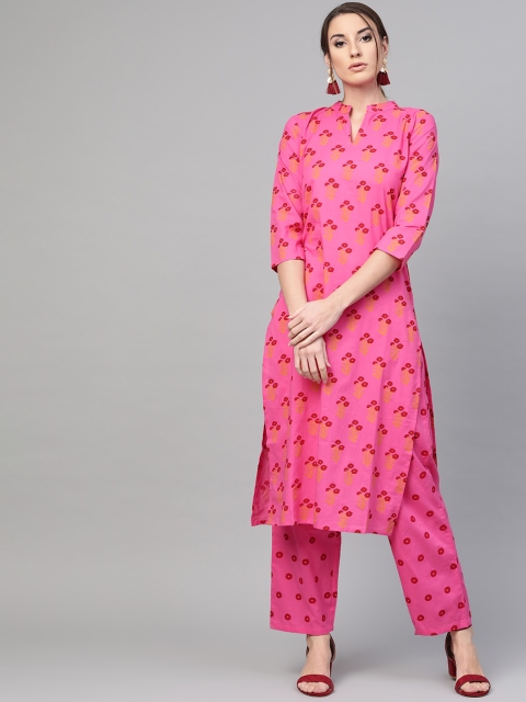 

AASI - HOUSE OF NAYO Women Pink & Maroon Printed Kurta with Trousers
