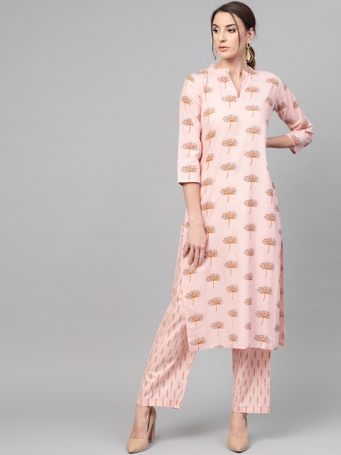 

AASI - HOUSE OF NAYO Women Pink & Mustard Brown Printed Kurta with Trousers