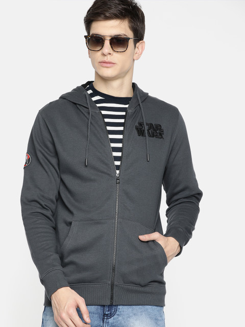 

Indian Terrain Men Charcoal Grey Solid Hooded Sweatshirt