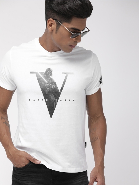 

Indian Terrain White & Black Printed Round Neck Star Wars T-shirt