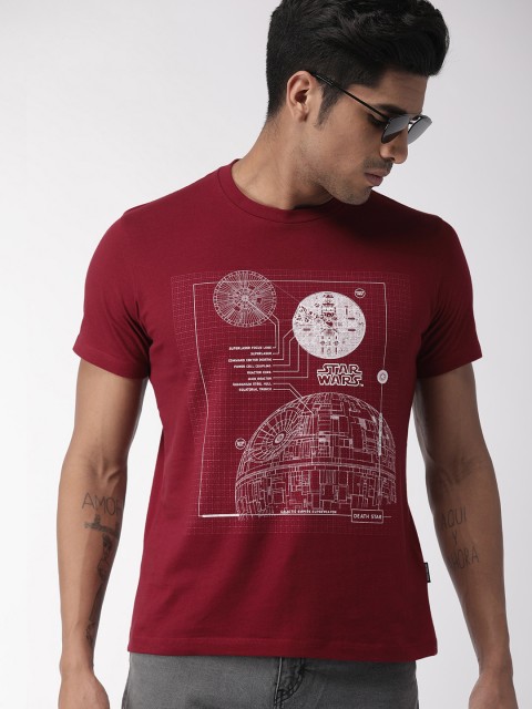 

Indian Terrain Men Maroon Printed Round Neck Pure Cotton T-shirt