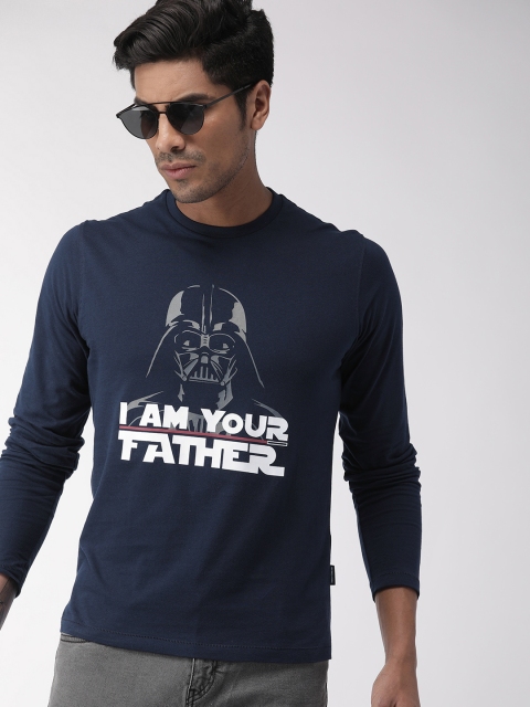 

Indian Terrain Men Navy Blue Printed Round Neck Pure Cotton T-shirt
