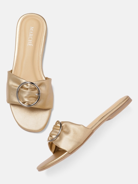 

MARCHE Women Gold-Toned Solid Open Toe Flats