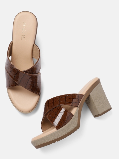 

MARCHE Women Brown Textured Open Toe Platforms