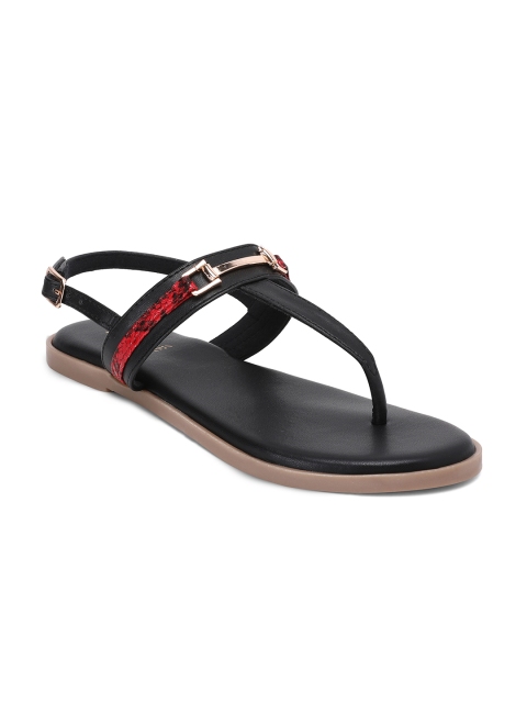 

MARCHE Women Black Solid T-Strap Flats