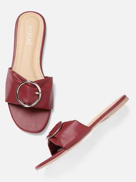 

MARCHE Women Maroon Solid Open Toe Flats