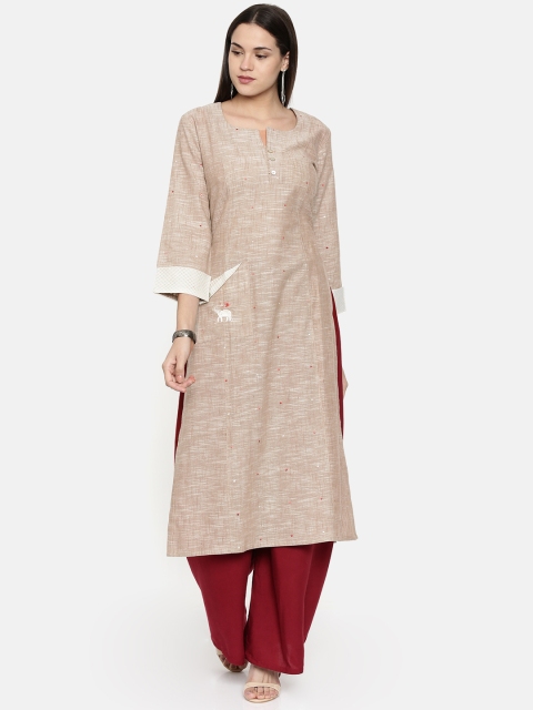 

araaliya Women Beige Embroidered Straight Kurta