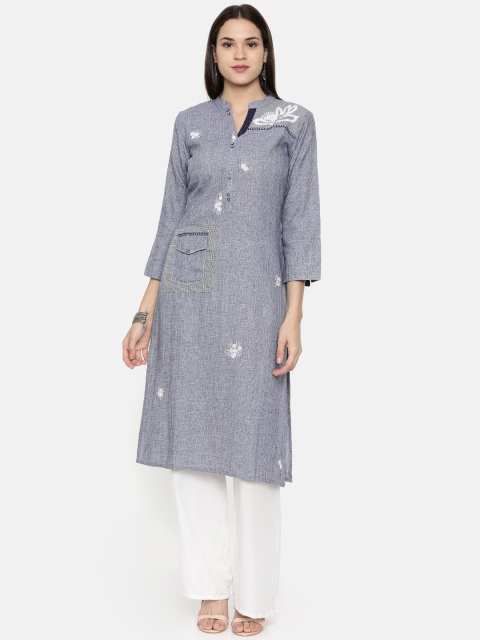 

araaliya Women Blue Embroidered Straight Kurta