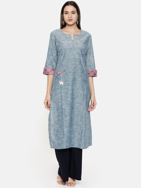 

araaliya Women Blue Embroidered Straight Kurta