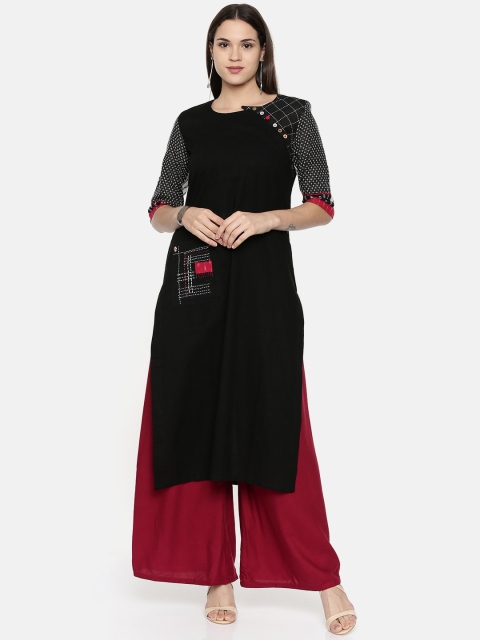 

araaliya Women Black Solid Straight Kurta