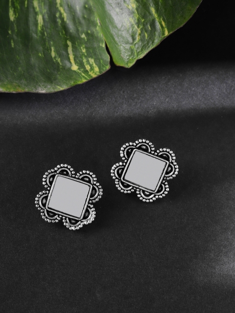 

FIROZA Oxidised Silver-Toned Square Mirror Studs