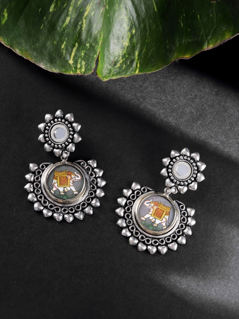 

FIROZA Oxidised Silver-Toned & Grey Classic Drop Earrings