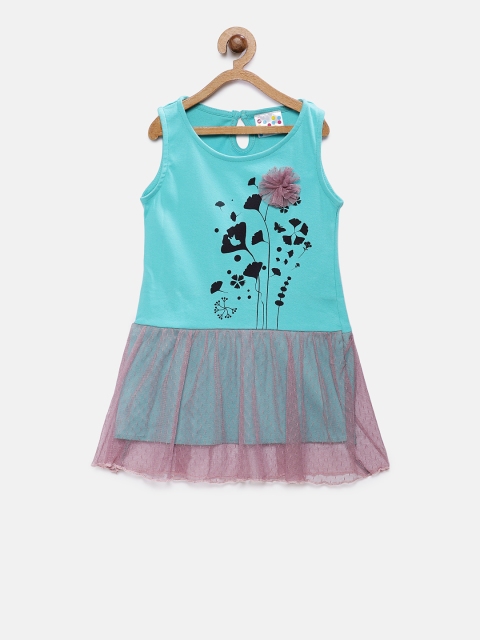 

Eimoie Girls Blue Floral Printed A-Line Dress