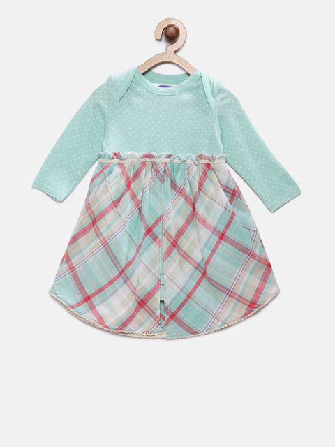 

Eimoie Girls Sea Green & Red Checked Fit and Flare Dress