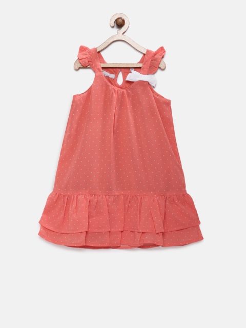 

Eimoie Girls Peach-Coloured Printed A-Line Dress