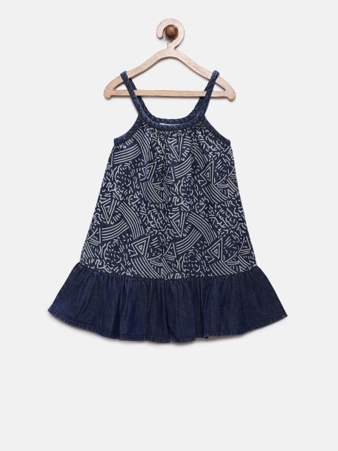 

Eimoie Girls Navy Blue Printed A-Line Dress