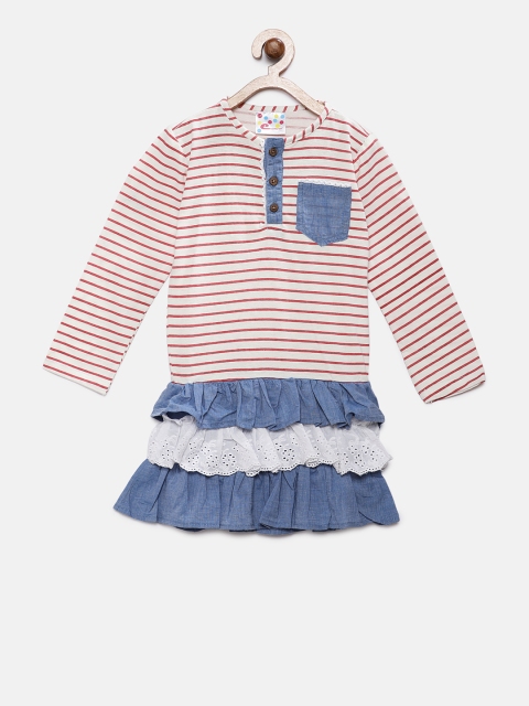 

Eimoie Girls Off-White Striped T-shirt Dress