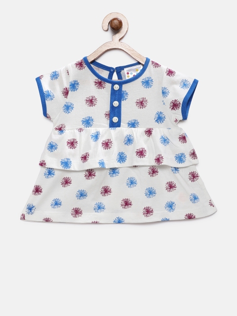

Eimoie Girls Off-White & Blue Floral Printed Fit and Flare Dress