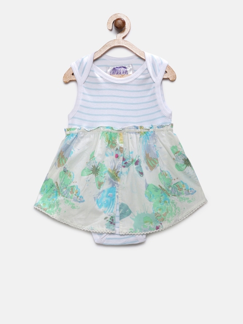 

Eimoie Girls White & Green Printed Fit and Flare Dress