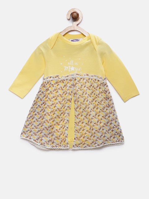 

Eimoie Girls Yellow Printed Fit and Flare Dress