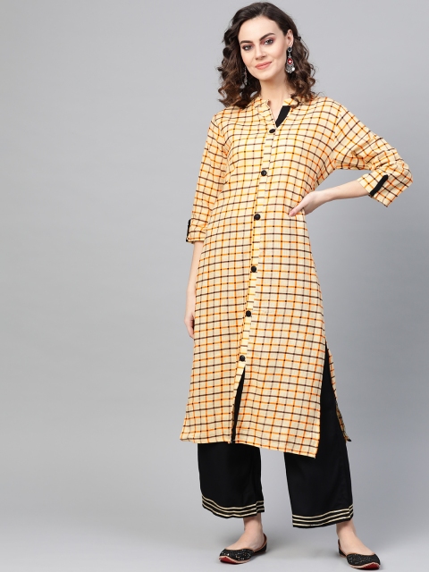 

ANAISA Women Yellow & Black Checked Kurta with Palazzos